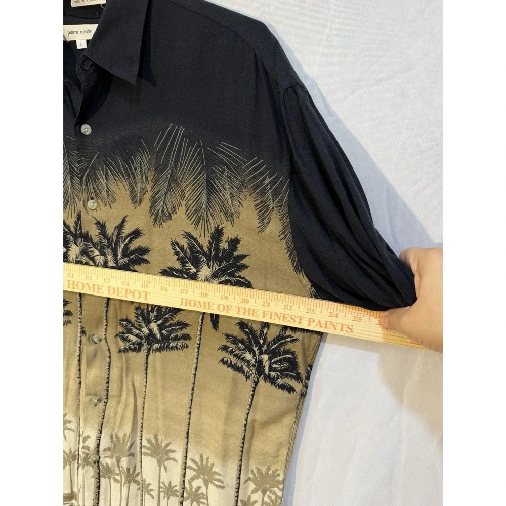 Vintage Men's Rayon Hawaiian‎ Short Sleeve Button Shirt L Palm Trees Beach